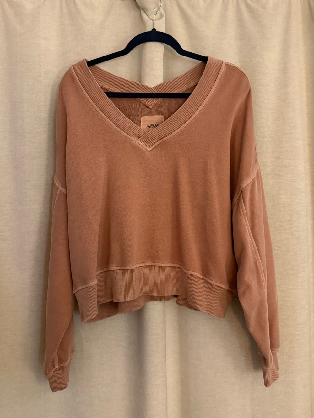 Aerie V-Neck Boxy Sweatshirt in Dusty Terracotta